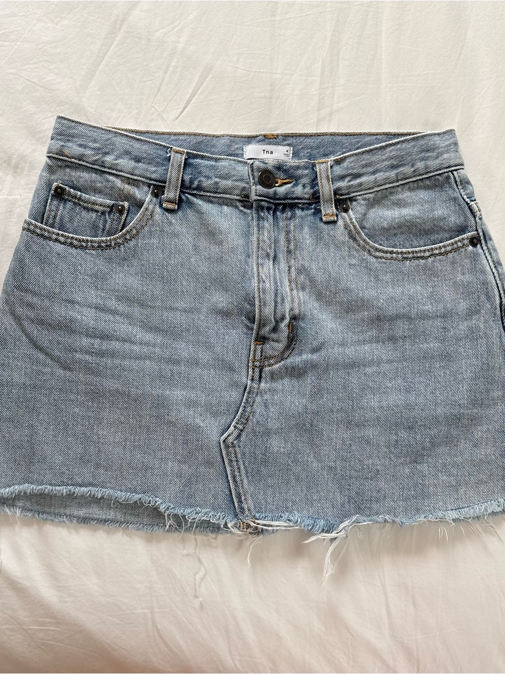 Tna Light Wash Denim Mini Skirt